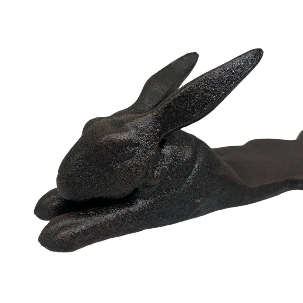 Antique Vintage Style Cast Iron Door Stop Rabbit Hare Wedge Rustic Black - Picture 4 of 11